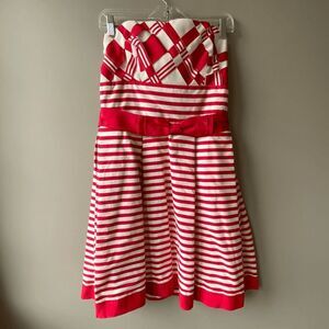 Vintage 1950s Style Victor Costa Strapless Dress Woven Ribbon Bodice